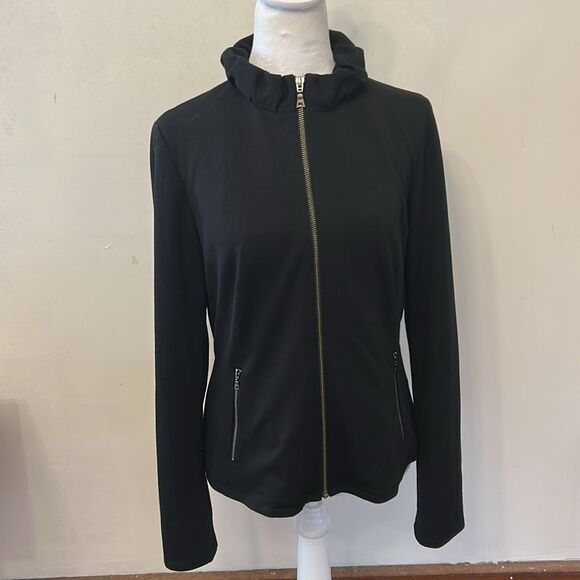Tahari zip front black lined jacket Size M EUC - Picture 2 of 9